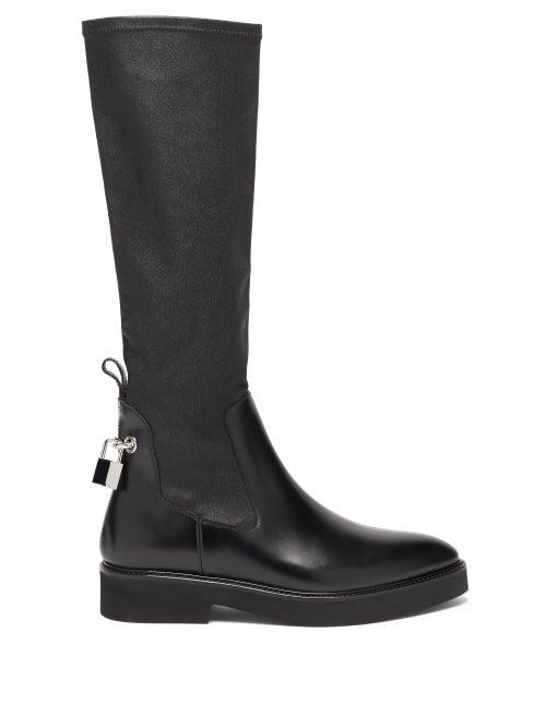 Ladies Shoes Christopher Kane - Padlock Neoprene And Leather Knee-high Boots - Womens - Black