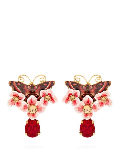 Matchesfashion.com Dolce & Gabbana - Butterfly And Crystal Drop Earrings - Womens - Multi