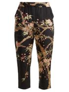 By Walid Morton Cherry Blossom-print Silk Cropped Trousers