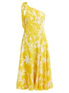 Matchesfashion.com Beulah - Bipasha Asymmetric Floral Print Silk Midi Dress - Womens - Yellow Multi