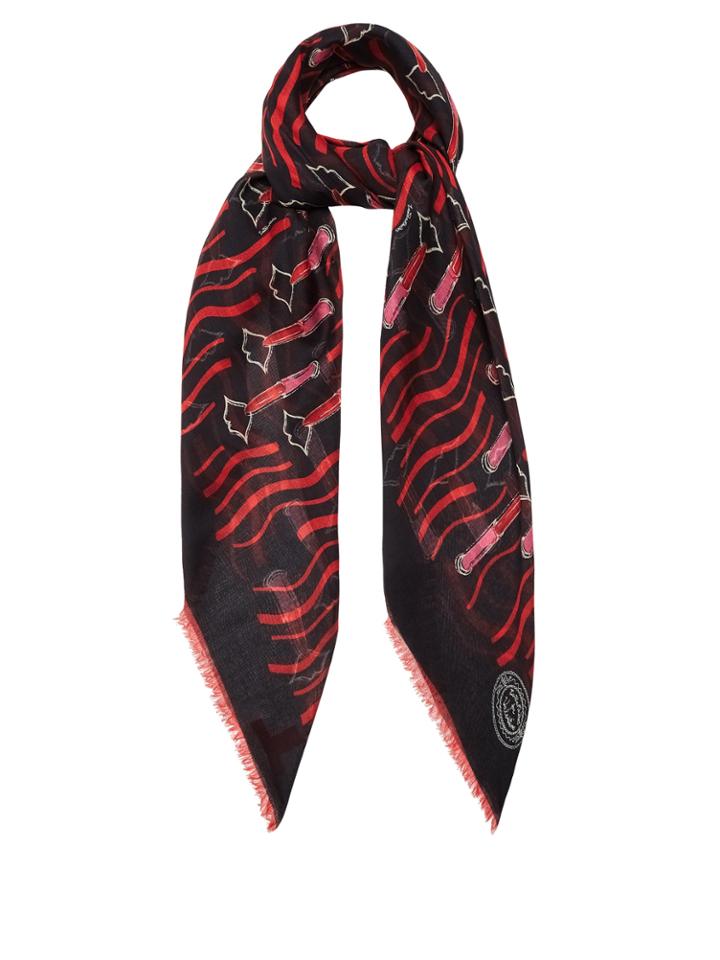 Valentino X Zandra Rhodes Lipstick-print Silk-blend Scarf