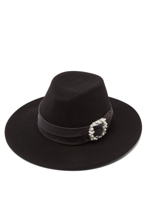 Maison Michel - Kyra Embellished-buckle Wool-felt Fedora Hat - Womens - Black