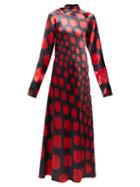 Matchesfashion.com Marni - High Neck Pixel Print Satin Maxi Dress - Womens - Black Red