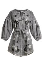 Matchesfashion.com Innika Choo - Smocked Embroidered Cotton Dress - Womens - Black Print
