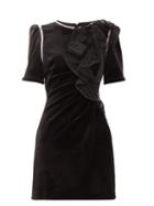 Matchesfashion.com Self-portrait - Ruffled-shoulder Velvet Mini Dress - Womens - Black
