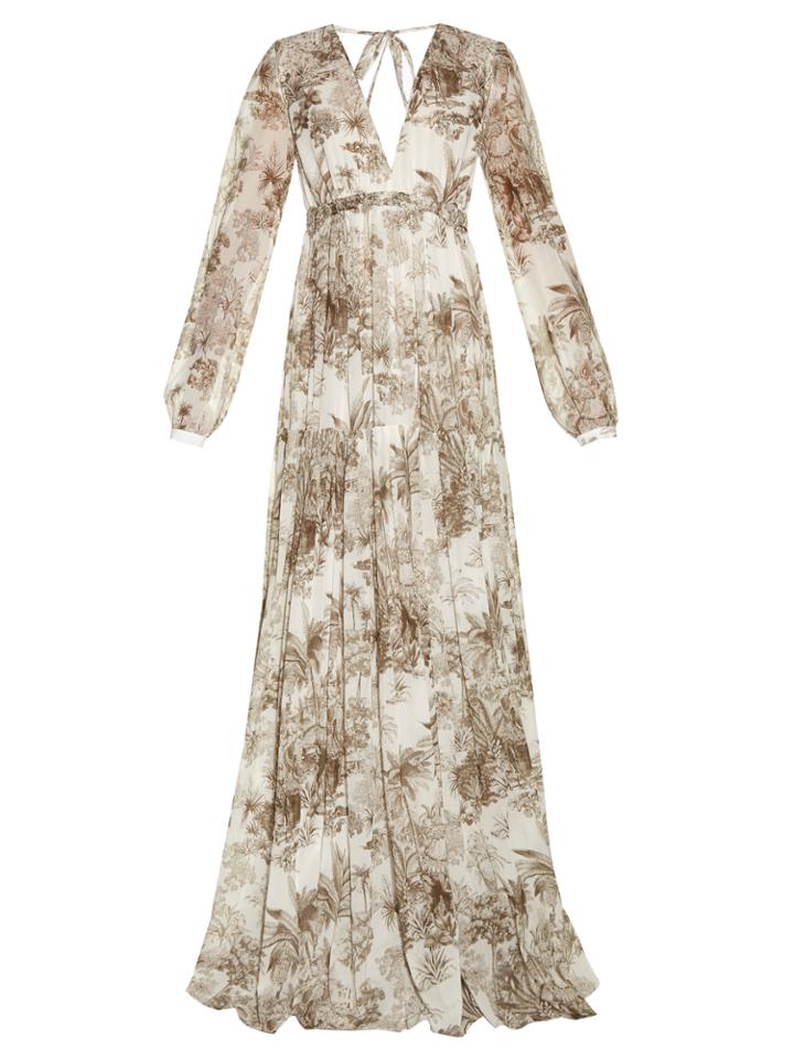 Rochas Elephant-print Open-back Cotton-voile Gown