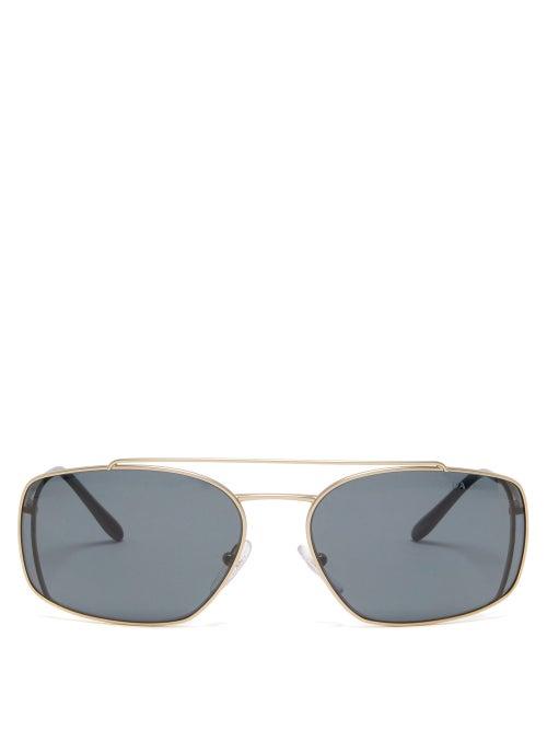 Matchesfashion.com Prada Eyewear - Square Metal Sunglasses - Mens - Gold