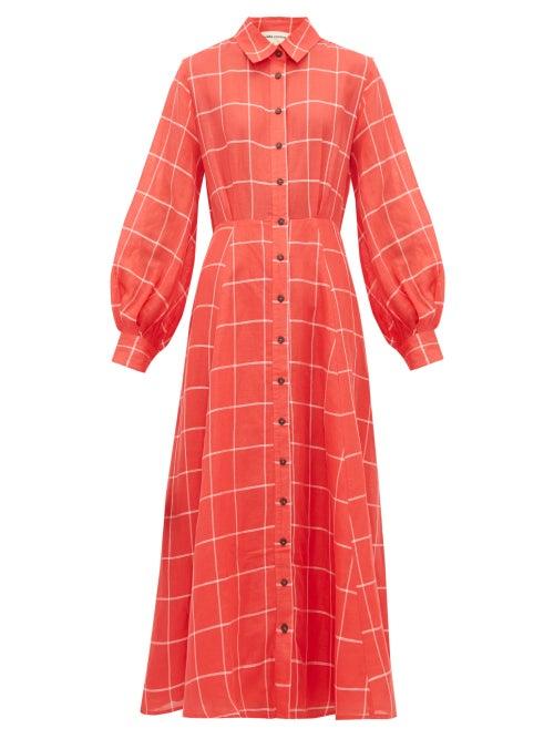 Matchesfashion.com Mara Hoffman - Liliana Checked Linen Blend Shirtdress - Womens - Red White