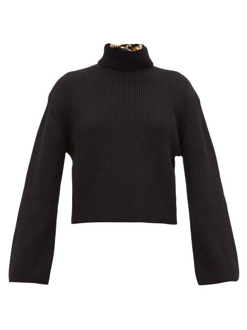 Matchesfashion.com Loewe - Daisy-print Silk Scarf Ribbed-cotton Sweater - Womens - Black