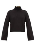 Matchesfashion.com Loewe - Daisy-print Silk Scarf Ribbed-cotton Sweater - Womens - Black