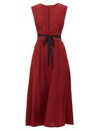 Matchesfashion.com Cefinn - Tie Waist Pleated Silk Midi Dress - Womens - Burgundy
