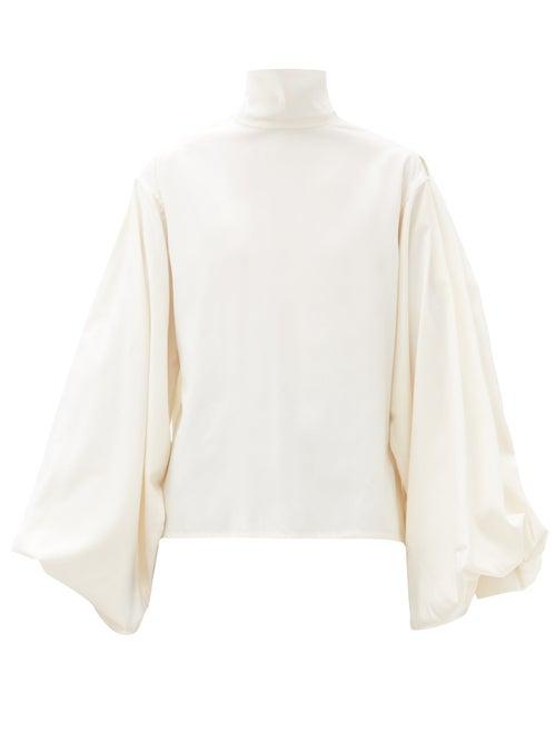 Matchesfashion.com Victoria Beckham - Balloon-sleeve Silk Blouse - Womens - Ivory