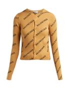 Matchesfashion.com Balenciaga - Diagonal Logo Print Ribbed Cardigan - Womens - Camel