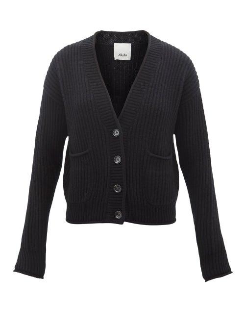 Allude - Patch-pocket Ribbed Cashmere Cardigan - Womens - Black