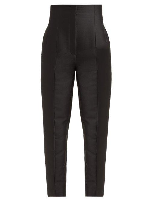 Matchesfashion.com Vika Gazinskaya - High Rise Slim Leg Cotton Blend Trousers - Womens - Black