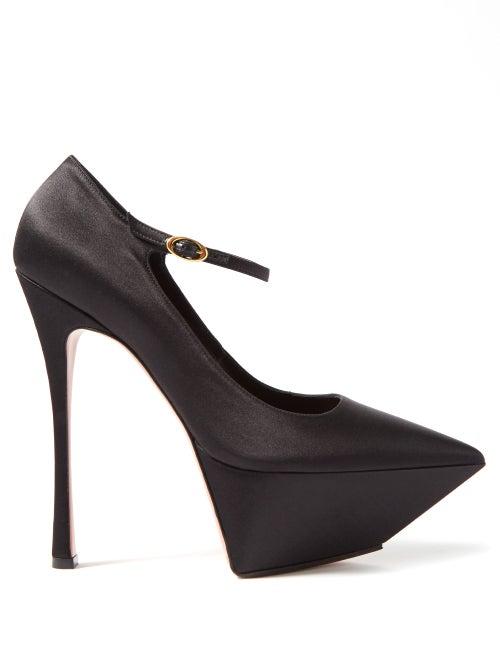 Amina Muaddi - Yigit Silk-satin Platform Pumps - Womens - Black