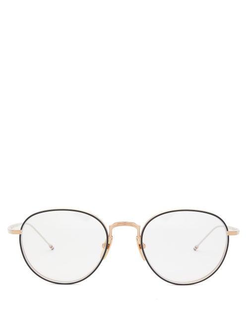 Thom Browne - Tricolour-stripe Tipped Round Titanium Glasses - Mens - Navy Gold