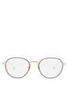 Thom Browne - Tricolour-stripe Tipped Round Titanium Glasses - Mens - Navy Gold