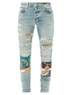 Matchesfashion.com Amiri - Scarf-patch Slim-leg Cotton-blend Denim Jeans - Mens - Blue