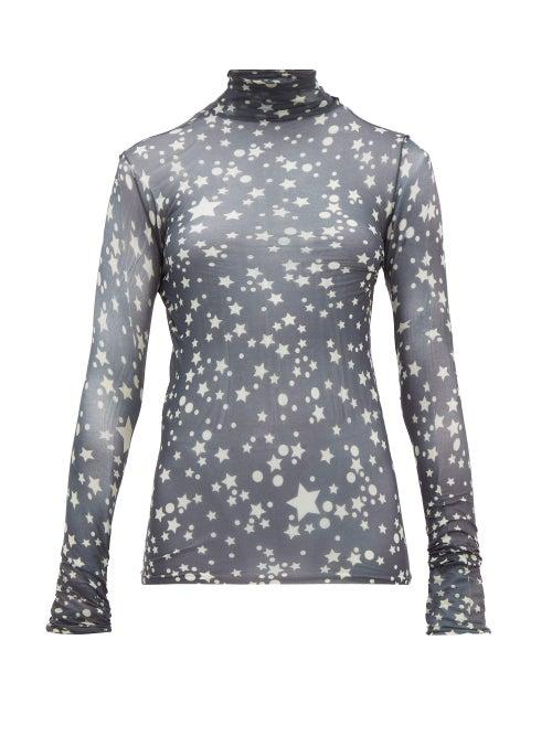 Matchesfashion.com Acne Studios - Denis Mock Neck Star Print Mesh Top - Womens - Green White