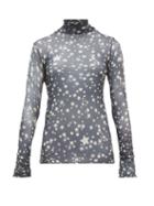 Matchesfashion.com Acne Studios - Denis Mock Neck Star Print Mesh Top - Womens - Green White