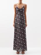 Paco Rabanne - Rose-print Satin Midi Dress - Womens - Black Multi