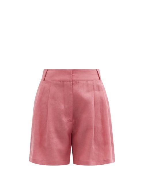 Ladies Beachwear Asceno - Madrid Pleated Organic-linen Shorts - Womens - Dusty Pink