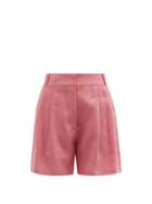 Ladies Beachwear Asceno - Madrid Pleated Organic-linen Shorts - Womens - Dusty Pink