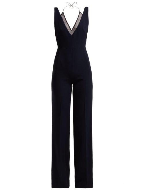 Matchesfashion.com Roland Mouret - Hartnell V Neck Crepe Jumpsuit - Womens - Navy