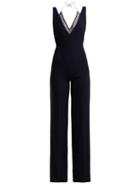 Matchesfashion.com Roland Mouret - Hartnell V Neck Crepe Jumpsuit - Womens - Navy
