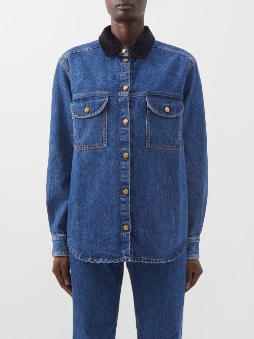 Blaz Milano - Nariida Corduroy-collar Denim Shirt - Womens - Mid Denim