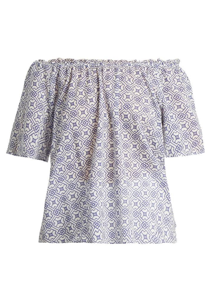 Velvet By Graham & Spencer Bertie Off-the-shoulder Geometric-print Cotton Top