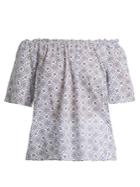 Velvet By Graham & Spencer Bertie Off-the-shoulder Geometric-print Cotton Top