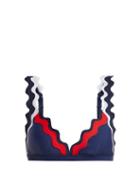 Matchesfashion.com Rye - Balmy Scallop Edged Triangle Bikini Top - Womens - Navy Multi