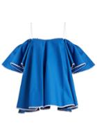 Matchesfashion.com Anna October - Off The Shoulder Cotton Poplin Top - Womens - Blue