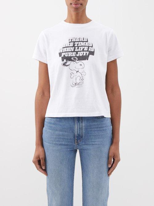 Re/done - Snoopy Pure Joy-print Cotton-jersey T-shirt - Womens - White Black