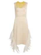 Prada Sleeveless Feather-embellished Satin Dress