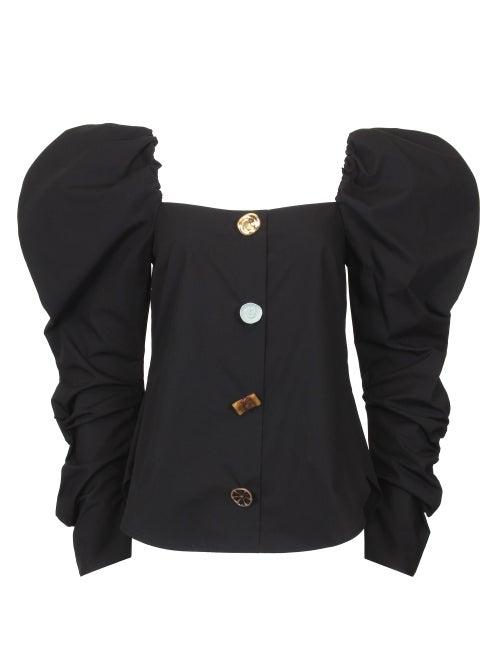 Rejina Pyo - Maya Puff-sleeve Poplin Blouse - Womens - Black