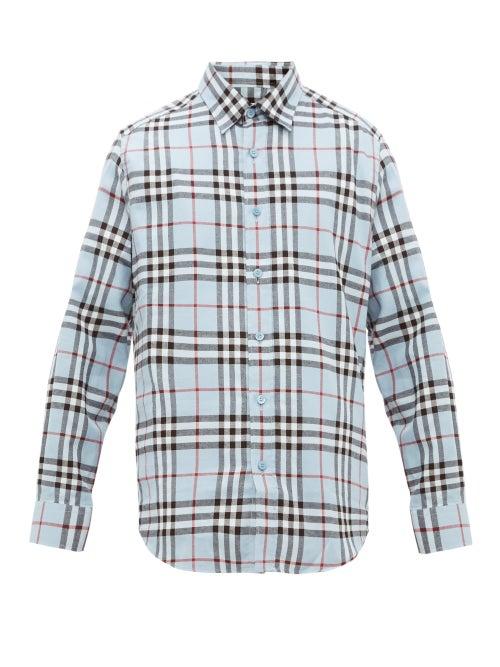 Matchesfashion.com Burberry - Vintage Check Cotton Flannel Shirt - Mens - Blue Multi