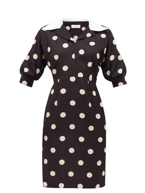 Matchesfashion.com Wales Bonner - Vilma Polka-dot Cady Dress - Womens - Black White