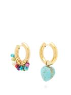 Matchesfashion.com Timeless Pearly - Mismatched Turquoise & Gold-plated Hoop Earrings - Womens - Blue Multi