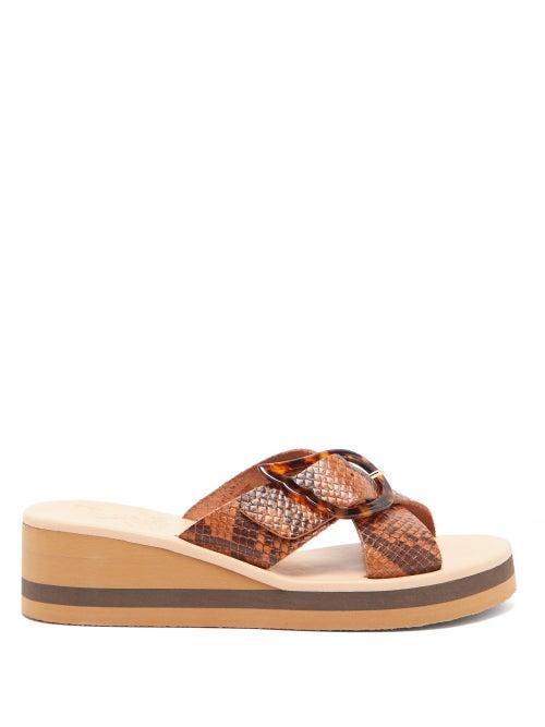 Matchesfashion.com Ancient Greek Sandals - Thais Rainbow Python-effect Leather Slides - Womens - Brown Multi