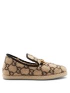Matchesfashion.com Gucci - Fria Gg-logo Horsebit Wool Loafers - Womens - Beige
