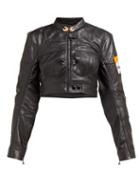 Matchesfashion.com Marine Serre - Cropped Upcycled Leather Jacket - Womens - Black