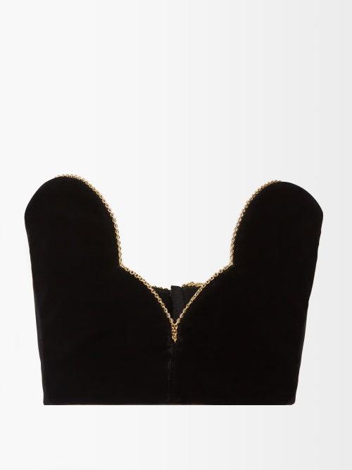 Saint Laurent - Chain-embellished Cropped Velvet Top - Womens - Black