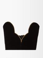 Saint Laurent - Chain-embellished Cropped Velvet Top - Womens - Black