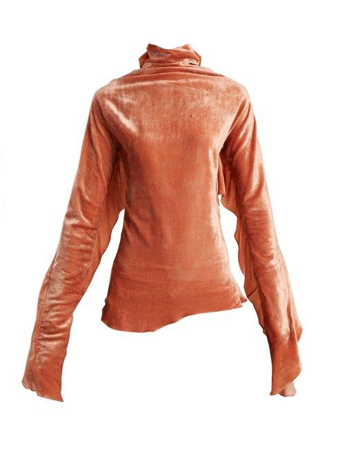 Matchesfashion.com Paula Knorr - Relief Waterfall Ruffled Silk Blend Velvet Top - Womens - Beige