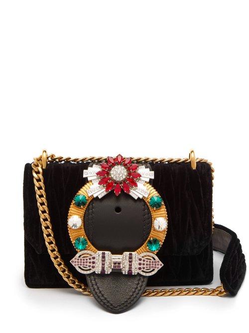 Matchesfashion.com Miu Miu - Miu Lady Matelass Velvet Cross Body Bag - Womens - Black