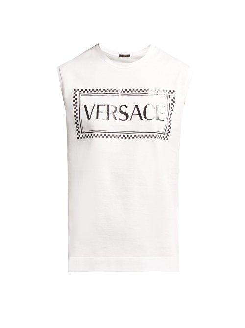 Matchesfashion.com Versace - Logo Printed Cotton Tank Top - Womens - White Black