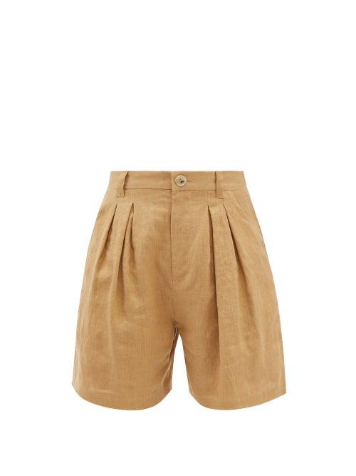 Ladies Beachwear Mara Hoffman - Poe High-rise Pleated Hemp Shorts - Womens - Camel